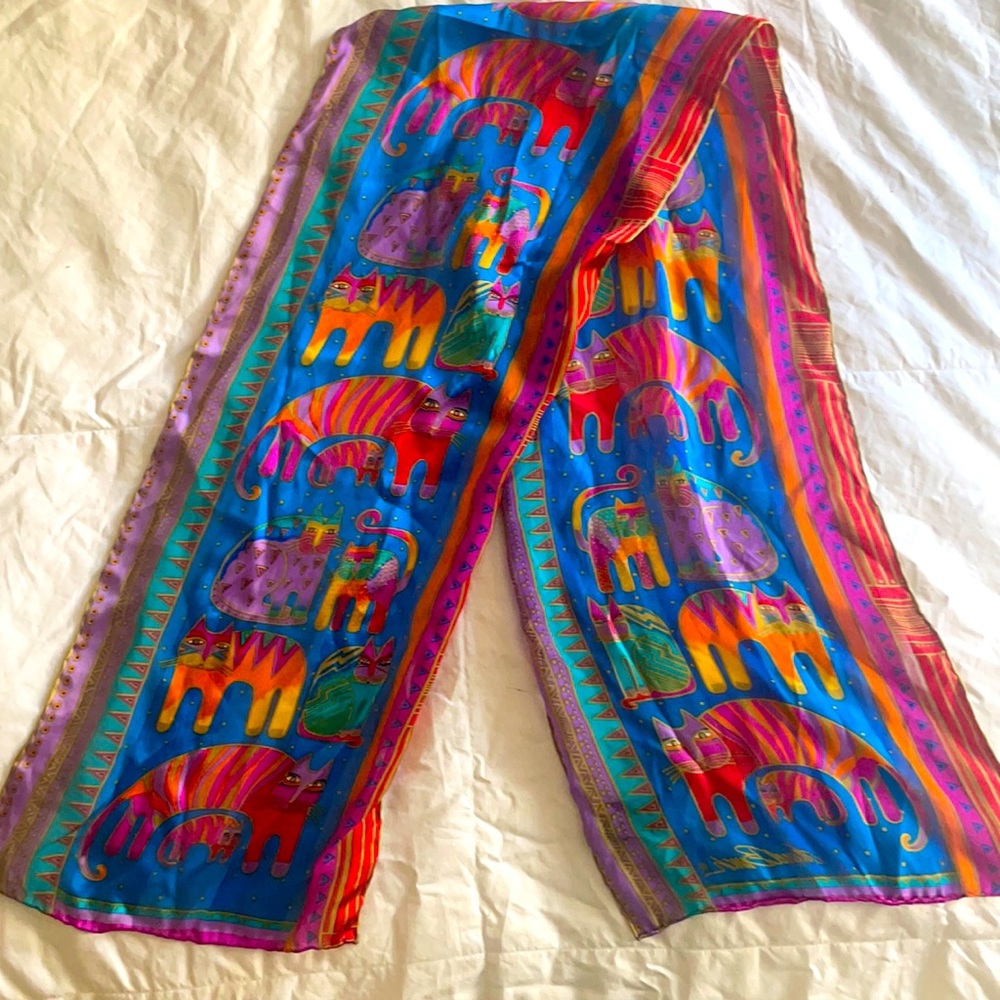 Laurel Burch Vintage Colorful Silk Cat Scarf
